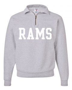 1/4 Zip - Adult Grey Fleece Sweatshirt - WHITE RAMS