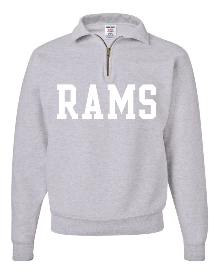 1/4 Zip - Adult Grey Fleece Sweatshirt - WHITE RAMS