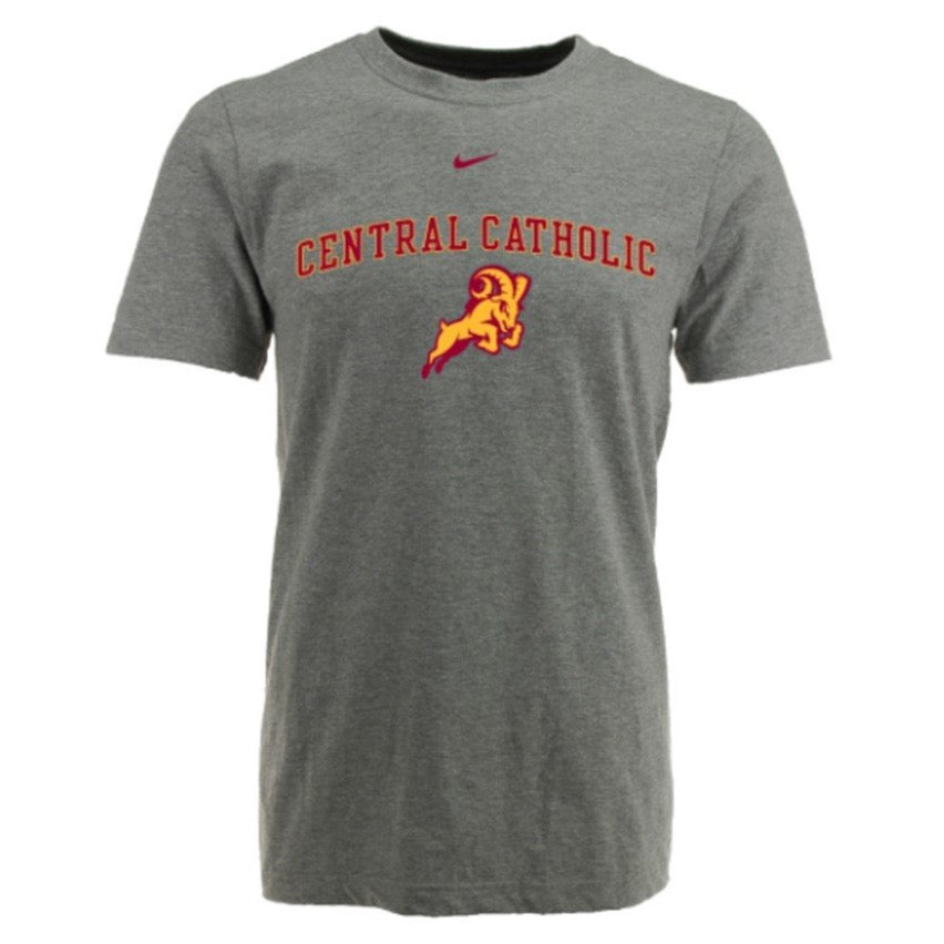 Tee - Youth Grey Cotton Tee - Central Catholic (Arched) w/Ram