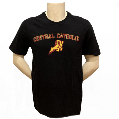 Tee - Youth Black Cotton Tee - Central Catholic (Arched) w/Ram