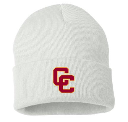 Beanie - White Knit embroidered Cardinal-Gold CC