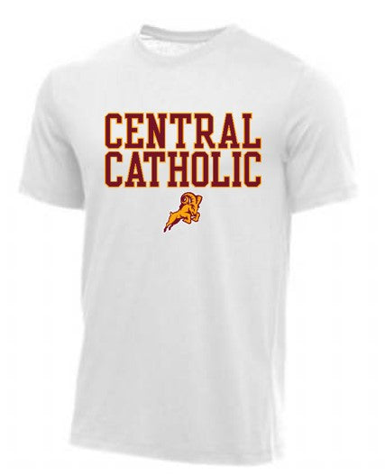 Tee - Adult White Cotton Tee - CENTRAL CATHOLIC w/Ram